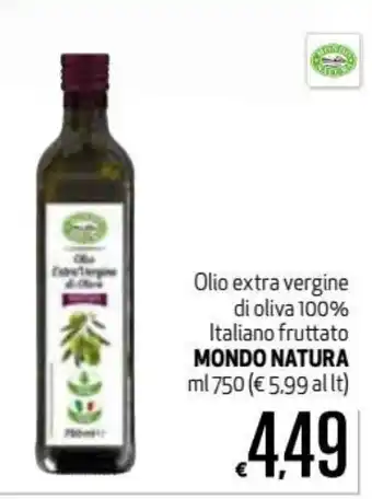 Maxi Supermercati Mondo Natura Olio extra vergine di oliva 100% Italiano fruttato 750ml offerta