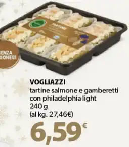 Supermercati Dok VOGLIAZZI tartine salmone e gamberetti con philadelphia light offerta