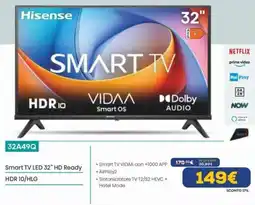 Euronics Hisense 32A49Q Smart TV LED 32" HD Ready HDR 10/HLG offerta