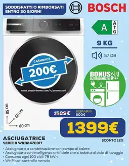 Euronics BOSCH ASCIUGATRICE SERIE 8 WRB247COIT offerta