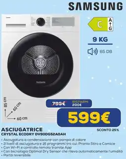 Euronics SAMSUNG ASCIUGATRICE CRYSTAL ECODRY DV90DG52A0AH offerta