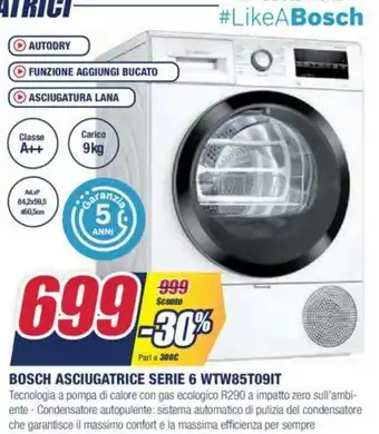 Trony Bosch Asciugatrice Serie 6 WtW85T09IT offerta