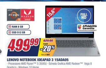 Trony Lenovo Notebook Ideapad 3 15Ada05 offerta
