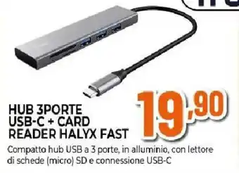 Extracoop HUB 3PORTE USB-C CARD READER HALYX FAST offerta