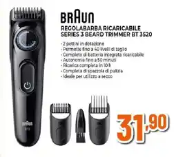 Extracoop BRAUN REGOLABARBA RICARICABILE SERIES 3 BEARD TRIMMER BT 3520 offerta