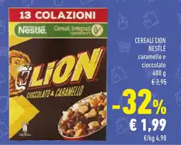 Conad CEREALI LION NESTLÈ caramello e cioccolato offerta
