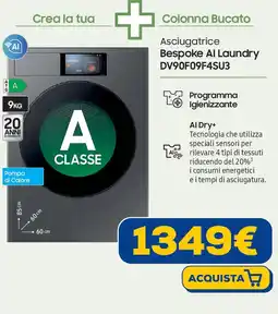 Euronics SAMSUNG Asciugatrice Bespoke Al Laundry DV90F09F4SU3 offerta