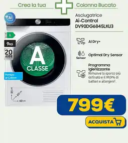 Euronics SAMSUNG Asciugatrice Ai-Control DV90DG6845LKU3 offerta