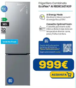 Euronics SAMSUNG Frigorifero Combinato EcoFlex AI RB38C607AS9 offerta