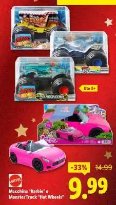 Lidl Macchina “Barbie” o Monster Truck “Hot Wheels” offerta