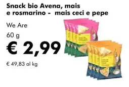 NaturaSì Snack bio Avena, mais e rosmarino - mais ceci e pepe We Are offerta