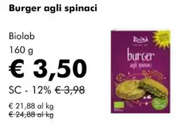 NaturaSì Burger agli spinaci Biolab offerta