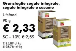 NaturaSì Gransfoglie segale integrale, segale integrale e sesamo Lifefood offerta