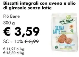 NaturaSì Biscotti integrali con avena e olio di girasole senza latte Più Bene offerta