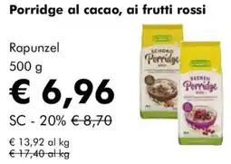 NaturaSì Porridge al cacao, ai frutti rossi Rapunzel offerta