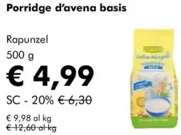 NaturaSì Porridge d'avena basis Rapunzel offerta