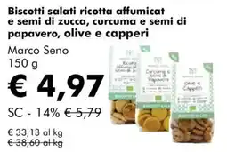 NaturaSì Biscotti salati ricotta affumicat e semi di zucca, curcuma e semi di papavero, olive e capperi Marco Seno offerta