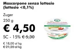 NaturaSì Mascarpone senza lattosio Zuger offerta