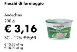 NaturaSì Fiocchi di formaggio Andechser offerta