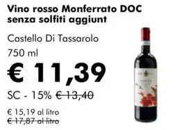 NaturaSì Vino rosso Monferrato DOC senza solfiti aggiunt Castello Di Tassarolo offerta