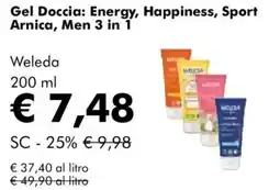 NaturaSì Gel Doccia: Energy, Happiness, Sport Arnica, Men 3 in 1 Weleda offerta