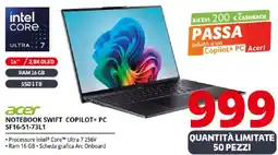 Comet acer NOTEBOOK SWIFT COPILOT+ PC SF16-51-73L1 offerta