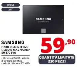 Comet SAMSUNG HARD DISK INTERNO USB SSD MZ-77E500B/ EU 870 EVO offerta
