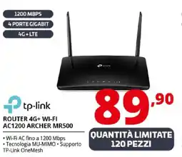 Comet tp-link ROUTER 4G+ WI-FI AC1200 ARCHER MR500 offerta