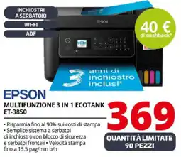 Comet EPSON MULTIFUNZIONE 3 IN 1 ECOTANK ET-3850 offerta