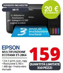 Comet EPSON MULTIFUNZIONE ECOTANK ET-2864 offerta