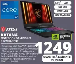 Comet msi KATANA NOTEBOOK GAMING HX B14WFK-075IT offerta