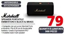 Comet Marshall SPEAKER PORTATILE EMBERTON II BLACK & BRASS offerta