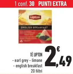 Conad Superstore Tè lipton, earl grey, limone e english breakfast offerta