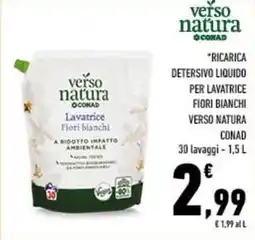 Conad City Ricarica detersivo liquido per lavatrice fiori bianchi verso natura CONAD offerta