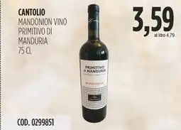 Carico Cash & Carry Cantolio mandonion vino primitivo di manduria offerta