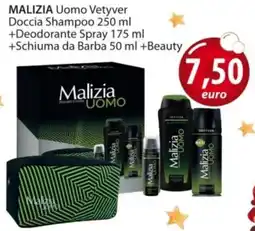 Acqua & Sapone MALIZIA Uomo Vetyver Doccia Shampoo + Deodorante Spray + Schiuma da Barba + Beauty offerta