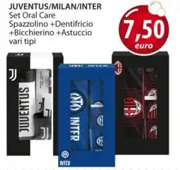 Acqua & Sapone JUVENTUS/MILAN/INTER Set Oral Care Spazzolino +Dentifricio +Bicchierino +Astuccio offerta