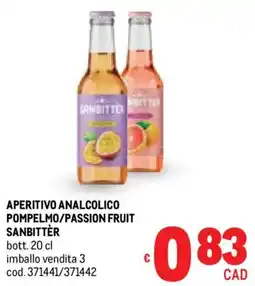 Metro Aperitivo analcolico pompelmo/passion fruit SANBITTÈR offerta