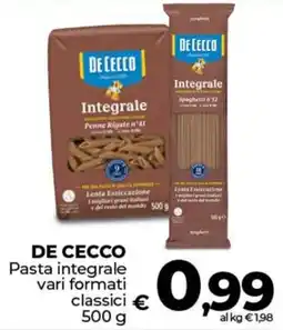 Ipercoop DE CECCO Pasta integrale vari formati classici offerta