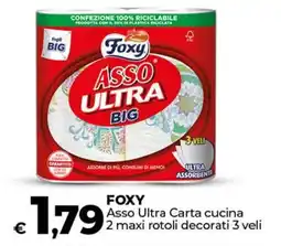 Ipercoop FOXY Asso Ultra Carta cucina 2 maxi rotoli decorati 3 veli offerta