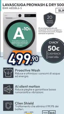 Unieuro CANDY LAVASCIUGA PROWASH & DRY 500 BWR 485SBL6-S offerta