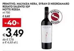 Bennet Primitivo, malvasia nera, syrah o negroamaro rosato salento igp NOTTE ROSSA offerta