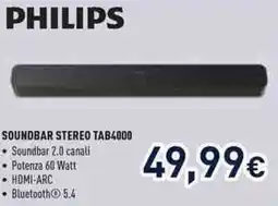 Unieuro PHILIPS SOUNDBAR STEREO TAB4000 offerta