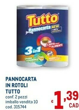 Metro Tutto pannocarta in rotoli offerta