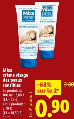 Lidl Mixa crème visage des peaux sensibles offerta