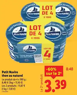 Lidl Petit Navire thon au naturel offerta