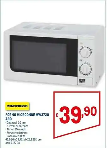 Metro Aro forno microonde mw3720 offerta