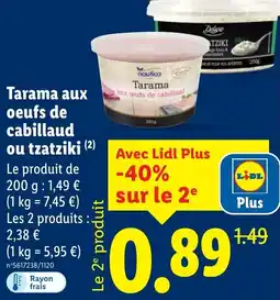 Lidl Tarama aux oeufs de cabillaud ou tzatziki offerta