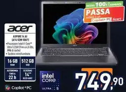 Unieuro acer ASPIRE 14 AI (A14-52M-5067) offerta