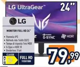 Unieuro LG MONITOR FULL HD 24” offerta